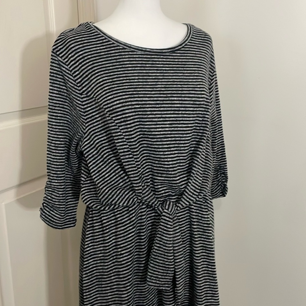 Charming Charlie 3/4” Sleeve Black & White Striped Knee Length Dress XL